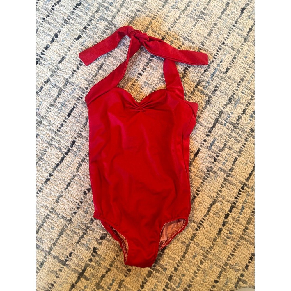 Girls Red Retro Halter One Piece Swimsuit Size 4 Pinup Style
